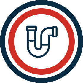 Pipe icon inside red and blue circle.