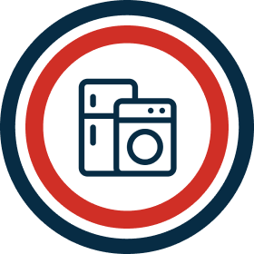 Refrigerator and washer icon in circular design.